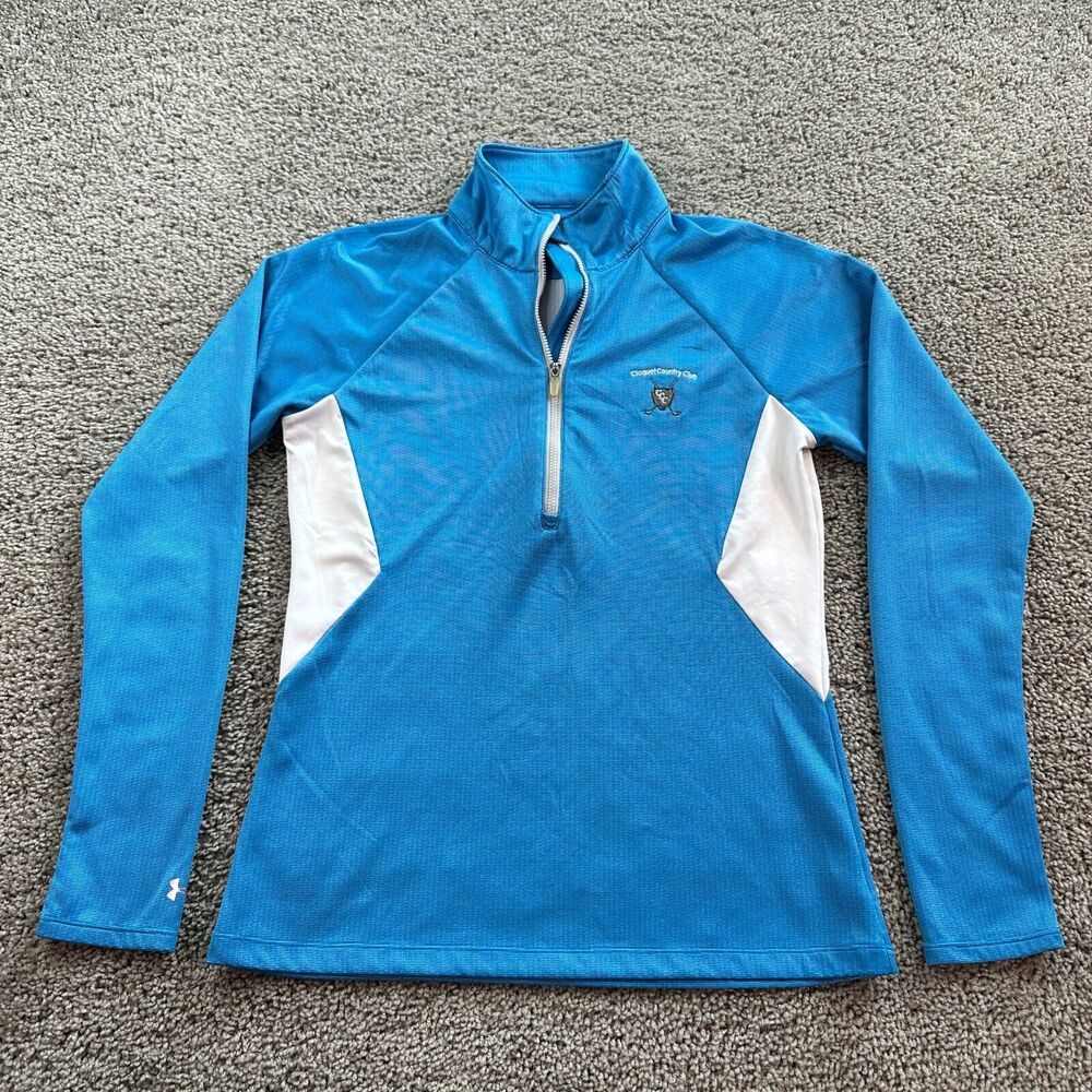 Under Amour Jacket Womens M Blue White Lightweight Coldblack 1/4 Zip Pullover